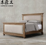 特价美式全实木床 进口橡木乡村卧室双人床 1.8米复古做旧床定制
