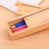 创意笔袋 韩国木质文具盒笔盒 桌面收纳盒铅笔盒 和风原木直尺