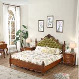 美式乡村床欧式实木雕花双人床新古典婚床1.8米真皮卧室配套家具