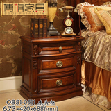美式乡村床头柜做旧 卧室复古床边柜 储物柜欧式床头柜 雕花现货