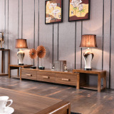 中式客厅实木电视柜茶几组合简约可伸缩地柜 橡木胡桃色厅柜包邮