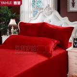 高档天鹅绒保暖加厚短毛绒单人枕套长双人枕套1.2 1.5 1.8米大红