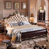 欧式床双人床全实木床雕花橡木床皮艺简约现代美式床法式公主床