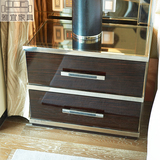 简约现代不锈钢玻璃贴黑檀木皮床头柜储物柜抽屉边柜置物柜定做