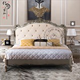 美式布艺双人床小户型公主实木欧式现代卧室雕花婚床1.5  1.8米