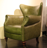 经典美式 复古爵士 绿色清新沙发椅 单人沙发 英伦风格 蜡变皮椅