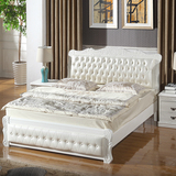 软包实木床 现代简约婚床橡木床 欧式床双人白色 1.8米储物高箱床