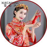 中国红色旗袍结婚鞋民族风刺绣花鞋细跟尖头单鞋中高跟绸缎新娘鞋
