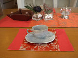 原创直销中式绸缎亚麻布艺拼接隔热垫茶杯垫烟灰缸垫配套3色橘色