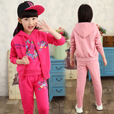 女童春秋装套装儿童中大童运动装2016韩版纯棉长袖卫衣绣花三件套