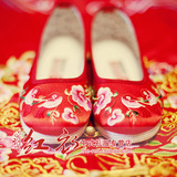 新款特价新娘绣花鞋 鸳鸯千层底布鞋 平跟老北京布鞋 缎面婚鞋