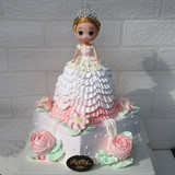 女孩周岁百天双层皇冠芭比迷糊娃娃创意蛋糕温州生日蛋糕同城配送