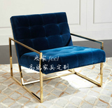 欧式新古典单人沙发不锈钢金属躺椅蓝色后现代简约美式乡村休闲椅