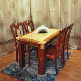 包邮欧式黄色黄玉天然大理石餐桌椅组合 长方形实木烤漆餐桌