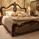 深色新古典欧式床全实木双人床高箱储物真皮床1.8米奢华卧室婚床