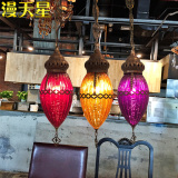 漫咖啡厅彩色玻璃小吊灯 餐厅吧台复古创意琉璃吊灯西餐厅灯饰