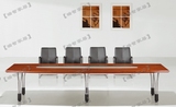 现货特价 简洁时尚3米-3.8米实木会议桌 单层不锈钢脚会议台B-17