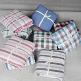 水洗棉全棉四件套简约日式条纹格子纯棉裸睡床上用品1.5米1.8米床