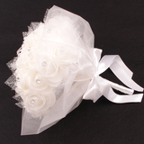 包邮韩式新娘手捧花浪漫玫瑰纱带水钻花球白色创意新娘捧花礼球花