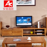 现代新中式纯全实木电视柜简约客厅家具组合大小户型可伸缩墙地柜
