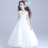 大女童长款连衣裙儿童白色纯棉色婚纱裙子表演出服主持蓬蓬公主裙