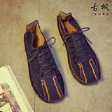 2016中国风男鞋中式休闲鞋子男日系复古反绒牛皮鞋个性潮鞋懒人鞋