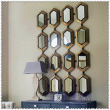 酒店餐厅铁艺壁挂镜子 简约时尚 复古金色墙面装饰品 玄关镜