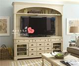 美式实木电视柜 复古做旧家具橡木豪华影视墙柜 法式多功能储物柜