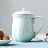 景德镇陶瓷茶杯带盖办公室茶杯大号青瓷耐热泡绿茶杯水杯家用单杯