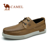 Camel骆驼男鞋正品 春季真皮头层牛皮软面舒适网眼透气男板鞋
