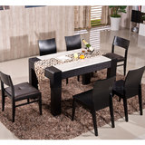 简约中式白色大理石餐桌高档橡木长方形餐桌黑色咖啡色实木餐桌椅