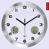 OXHEAD12英寸客厅钟表欧式大挂钟创意钟餐厅挂表温湿度静音石英钟