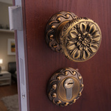 欧式室内房门锁球锁 莲花球形锁分体锁典藏级黄古铜