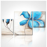 欧式油画现代简约时尚无框画挂画三联画装饰画壁画客厅墙蓝色花卉