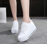 夏季韩版帆布鞋女内增高8CM厚底鞋松糕低帮白色学生休闲布鞋球鞋