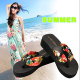 夏季韩版夹脚大码人字拖鞋女防滑厚底坡跟简约度假沙滩凉拖鞋包邮