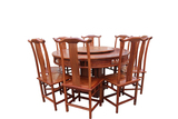 厚德红木家具 非洲花梨木圆形餐桌饭桌 中式实木餐桌椅组合带转盘