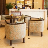 新中式简约布艺沙发椅咖啡厅茶楼休闲桌椅售楼部接待洽谈桌椅实木