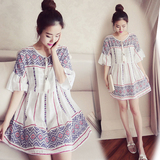 夏季韩版女装大码显瘦上衣中长款宽松打底衫短袖棉麻T恤连衣裙潮