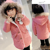 韩版童装女童棉衣 冬季加绒加厚女童棉服外套中长款小兔儿童棉袄