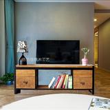 美式乡村北欧简易铁艺实木长方形小户型客厅带抽屉电视柜茶几组合