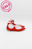 [现货] Aquazzura 红色漆皮绑带平底鞋