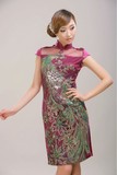 2012夏装新款 中式旗袍 复古 改良时尚短款旗袍裙 真丝凤凰紫色
