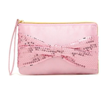 新款外贸出口日本粉色亮片蝴蝶结手挽化妆包 收纳包 缎面手拿包