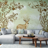 大型壁画手绘鹿林美式韩式田园卡通壁纸墙纸影视墙卧室床头沙发墙