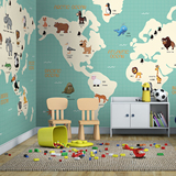 儿童房地图墙纸 温馨绿色环保无纺布大型壁画 卧室卡通壁纸幼儿园