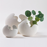 陶瓷蛋壳花瓶简约现代陶瓷台面摆件白色小花瓶三件套花器创意花插