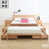 日式双人床1.8米1.5米储物床高箱床北欧简约实木床橡木床榻榻米床