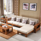 实木沙发组合现代中式全橡木沙发客厅转角贵妃沙发全实木储物沙发