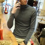秋冬季男装韩版薄款套头高领毛衣男士长袖纯色修身潮流新款针织衫